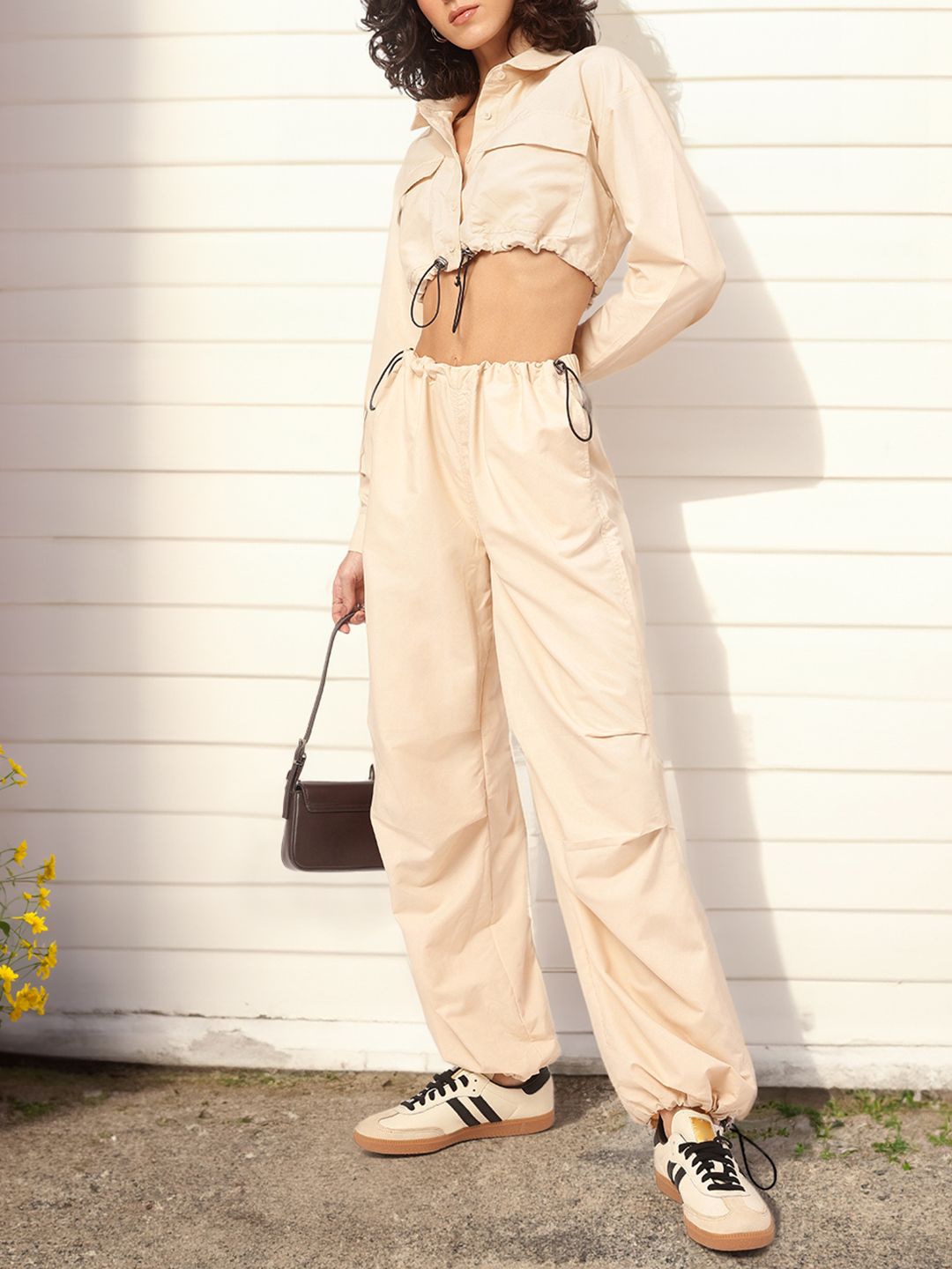 DressBerry Street Smart Styles Crop Shirt & Parachute Pants Co-Ords