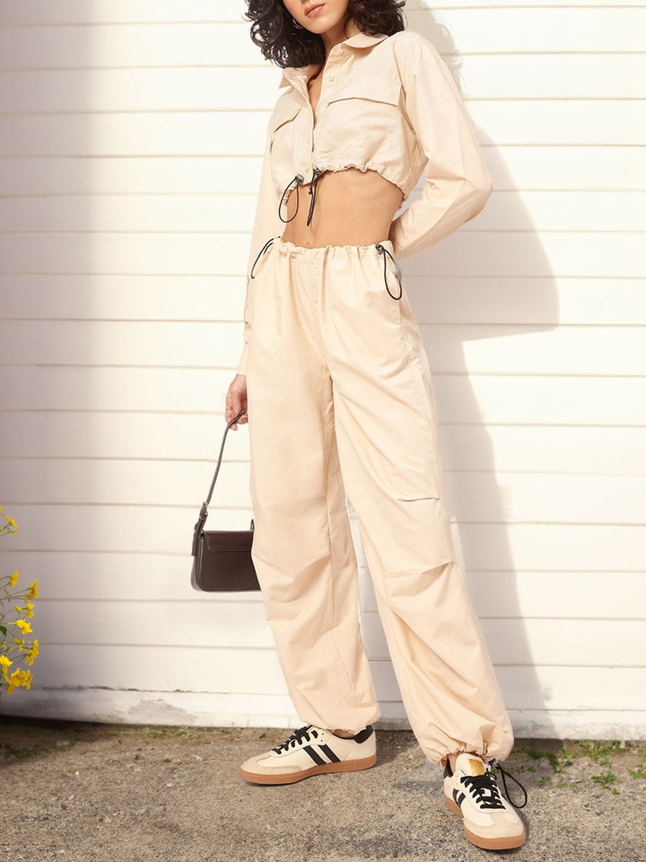 DressBerry Street Smart Styles Crop Shirt & Parachute Pants Co-Ords