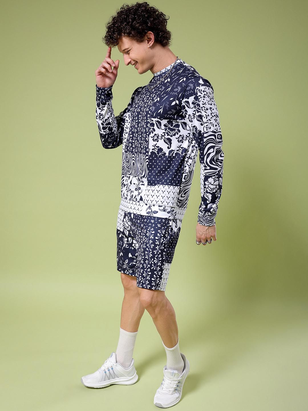 The Indian Garage Co Printed Hooded Sweatshirt With Shorts Co-Ords
