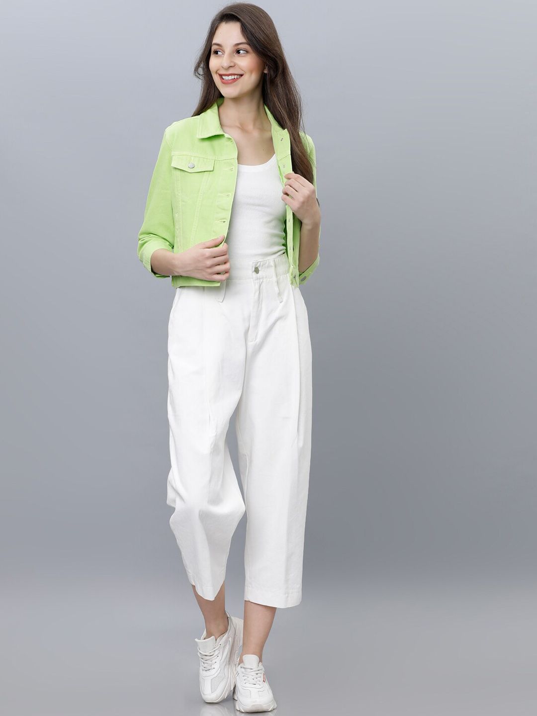 Tokyo Talkies Women Green Solid Denim Jacket