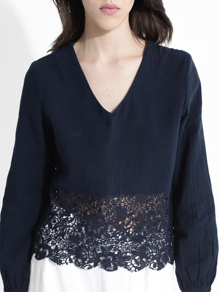 RAREISM Solid V-Neck Cotton Top