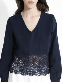 RAREISM Solid V-Neck Cotton Top