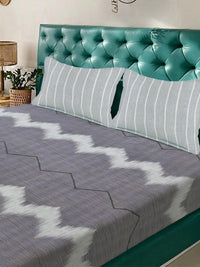 KLOTTHE Blue Geometric 300 TC King Bedsheet with 2 Pillow Covers