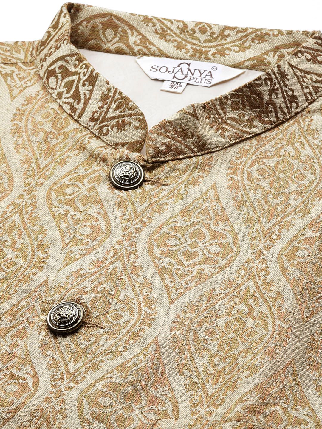 SOJANYA PLUS Men Sea Green Embroidered Kurta with Churidar Comes with a Nehru Jacket