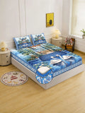 Moda Rapido X KLOTTHE Blue & White Floral 400 TC King Bedsheet with 2 Pillow Covers