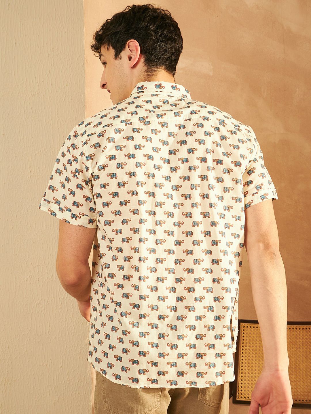 DENNISON Smart Ethnic Motifs Printed Spread Collar Cotton Oversized Lightweight Shirt
