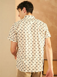 DENNISON Smart Ethnic Motifs Printed Spread Collar Cotton Oversized Lightweight Shirt