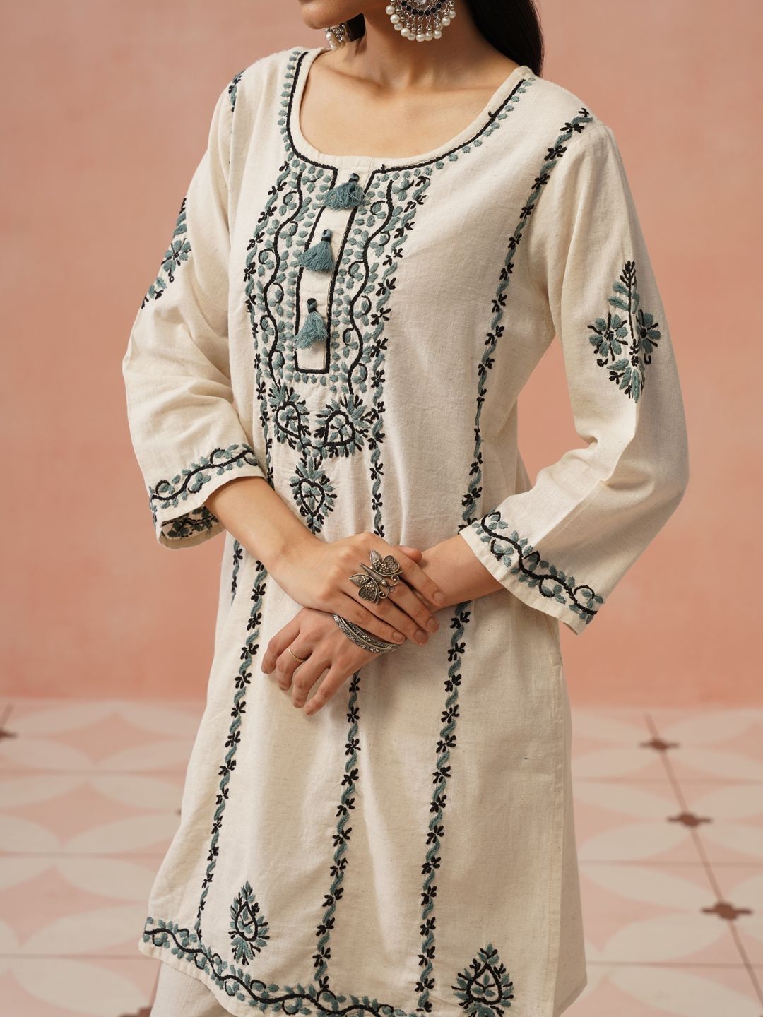 House of Chikankari Women Ethnic Motifs Embroidered Thread Work Kurta