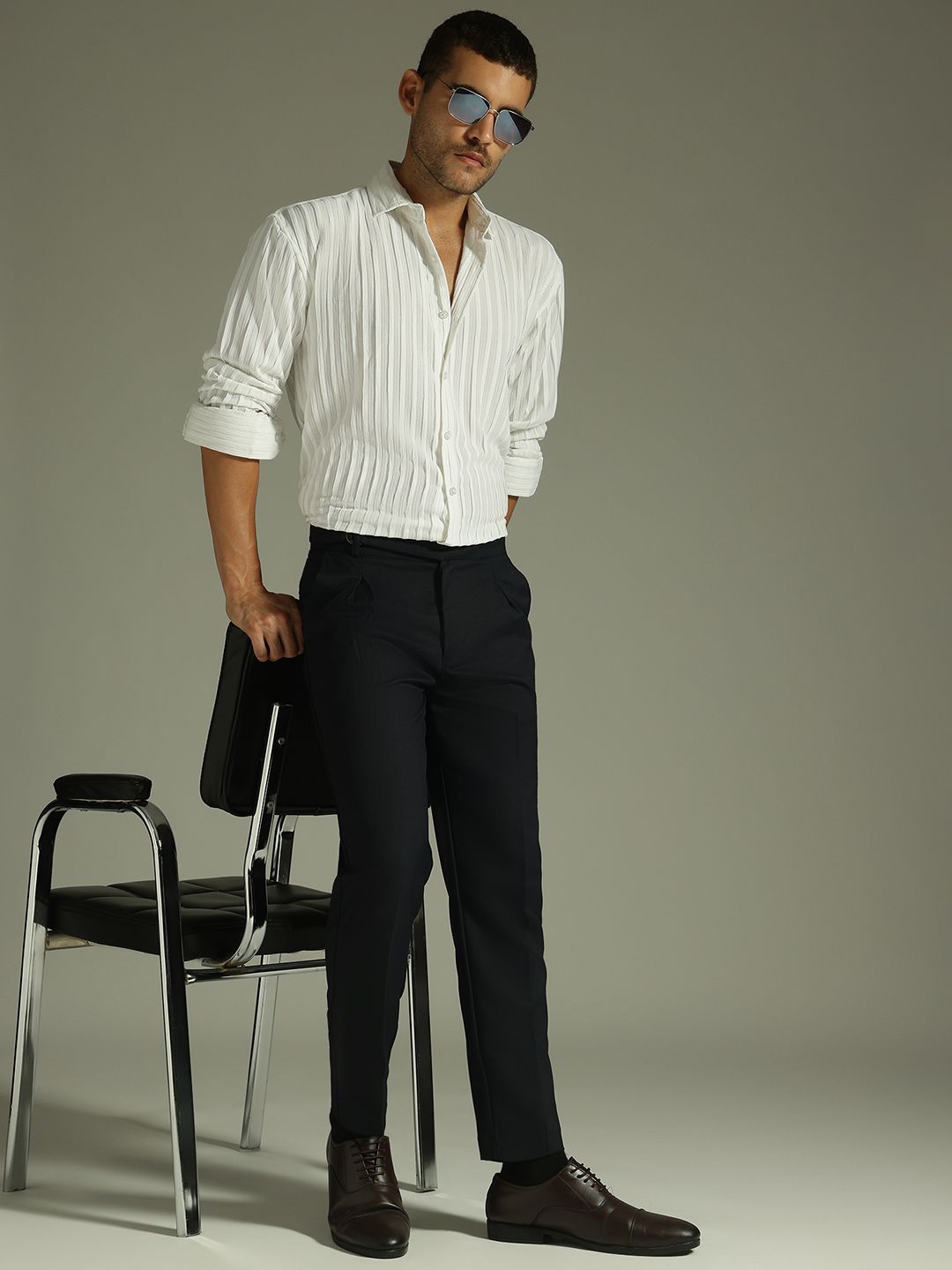 DENNISON Stretchable Pleated Drop Shoulder Casual Shirt