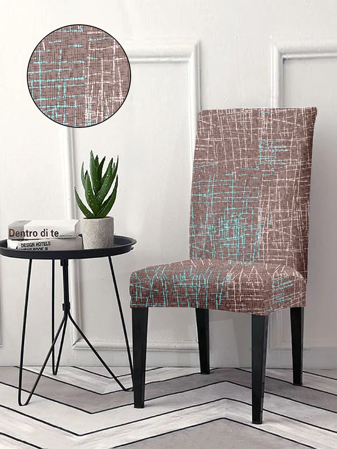 Cortina Brown 6-Pieces Abstract Printed Chair Covers