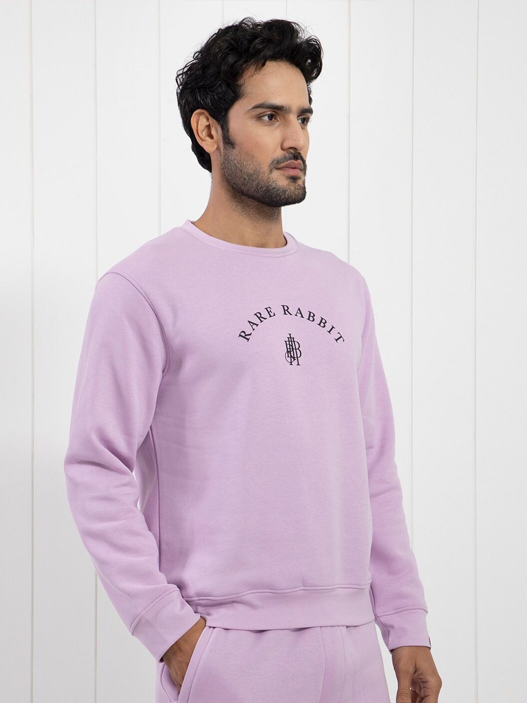 RARE RABBIT Men Nomic Logo Print Round Neck Sweatshirt