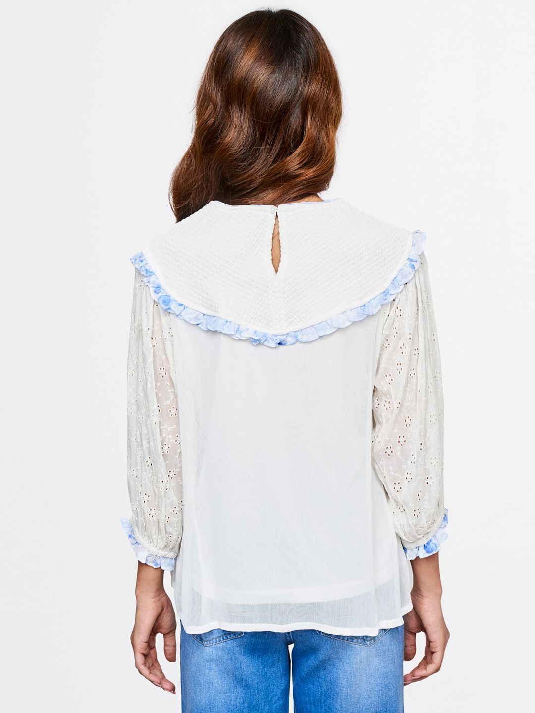 AND Smocked Detail Schiffli Puff Sleeve Top