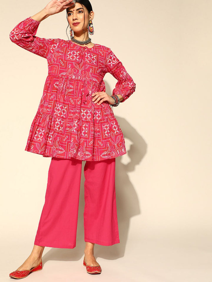 Anouk Pink Ethnic Printed Tunic with Trousers