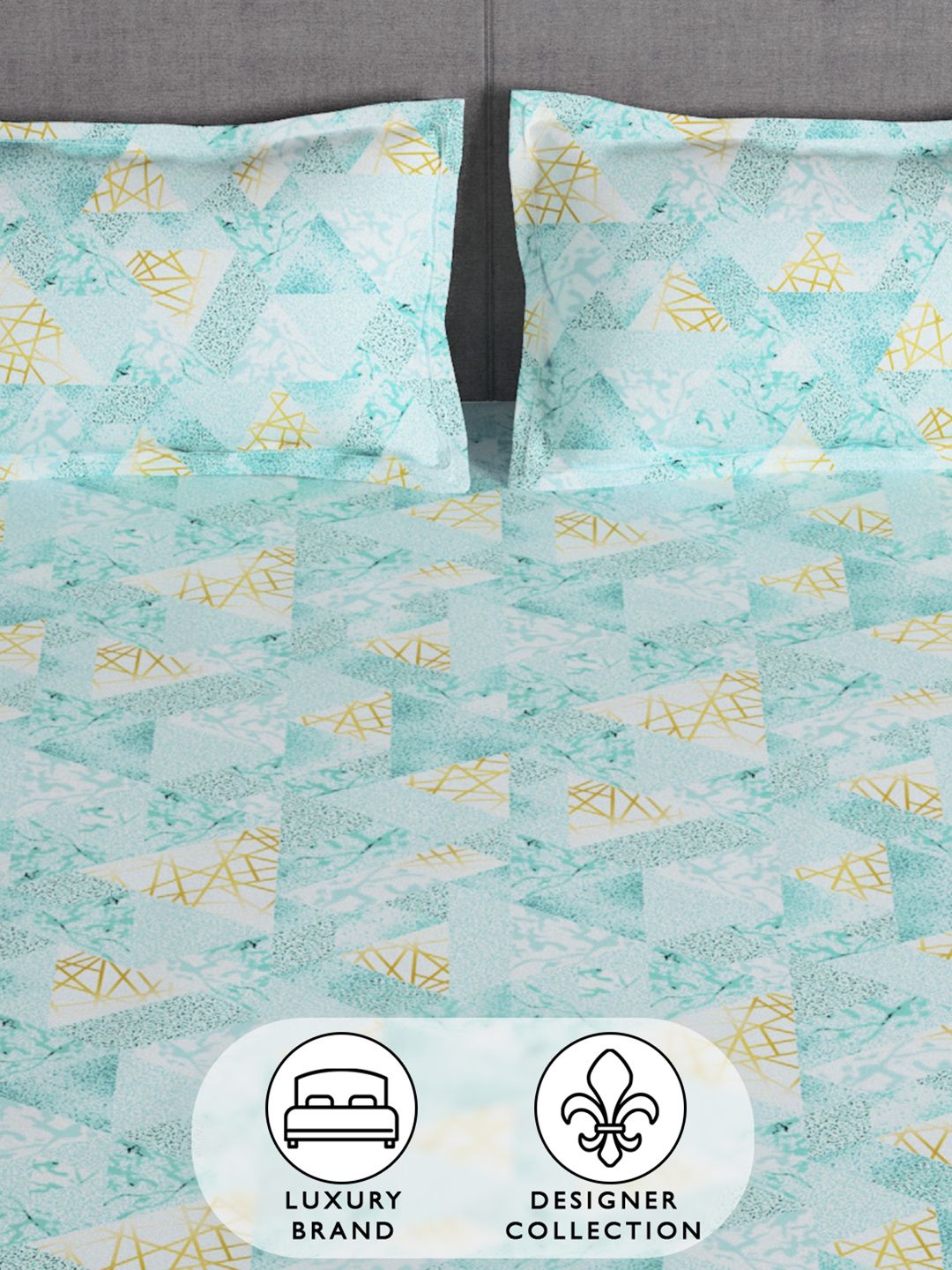 Story@home Aqua Blue 180 TC Abstract Queen Fitted Bedsheet With 2 Pillow Covers