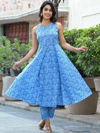 Varanga Bandhani Printed Empire Pure Cotton Anarkali Kurta With Trousers