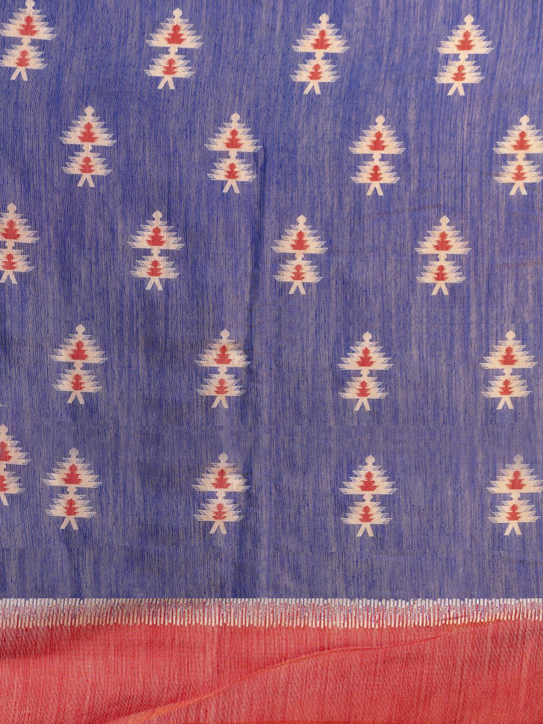 Saree mall Blue & Rust Orange Cotton Blend Printed Ikat Saree