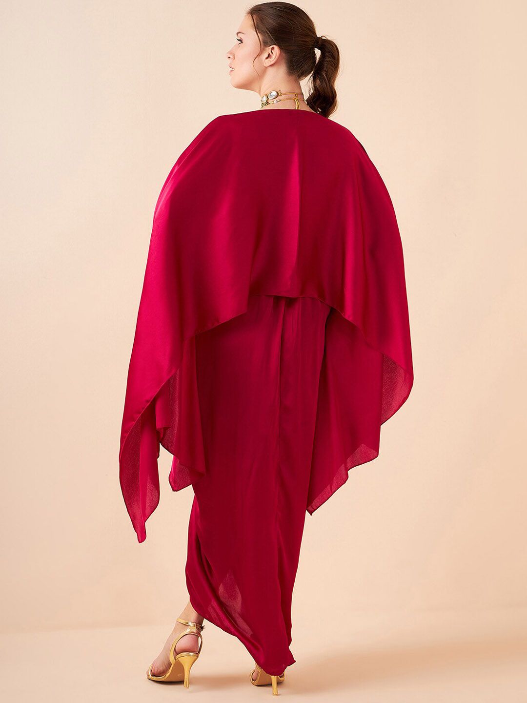 Antheaa Pink Embellished Top With Draped Skirt