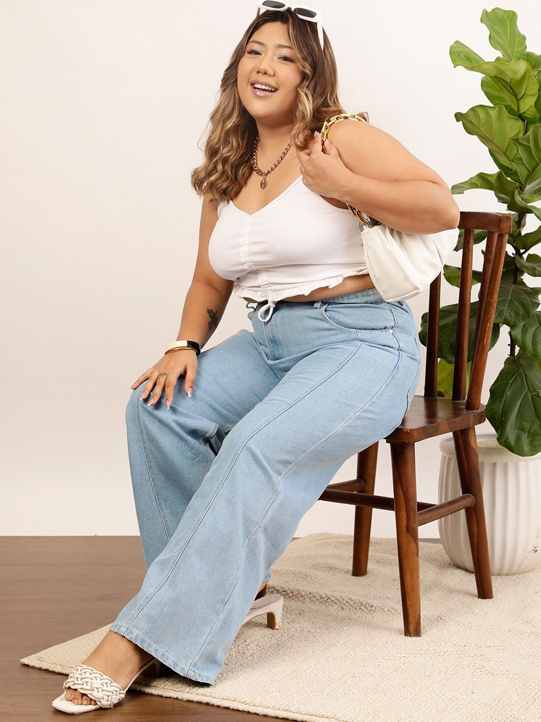 CURVY STREET jean Women Clean Look Pure Cotton Wide Leg Jeans
