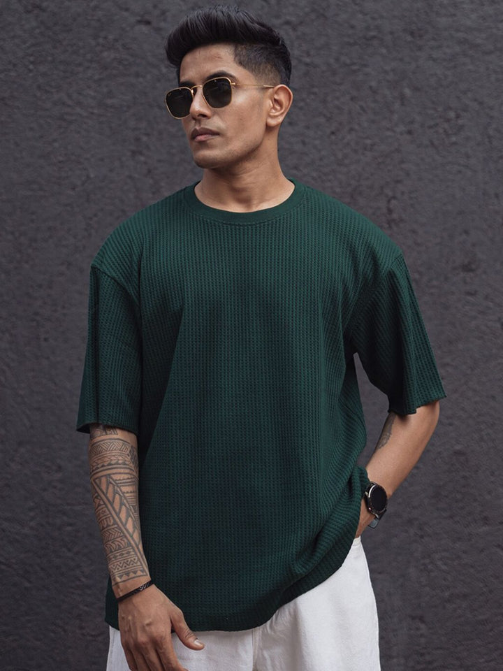 Powerlook Blue Cotton Round Neck Oversized T-shirt