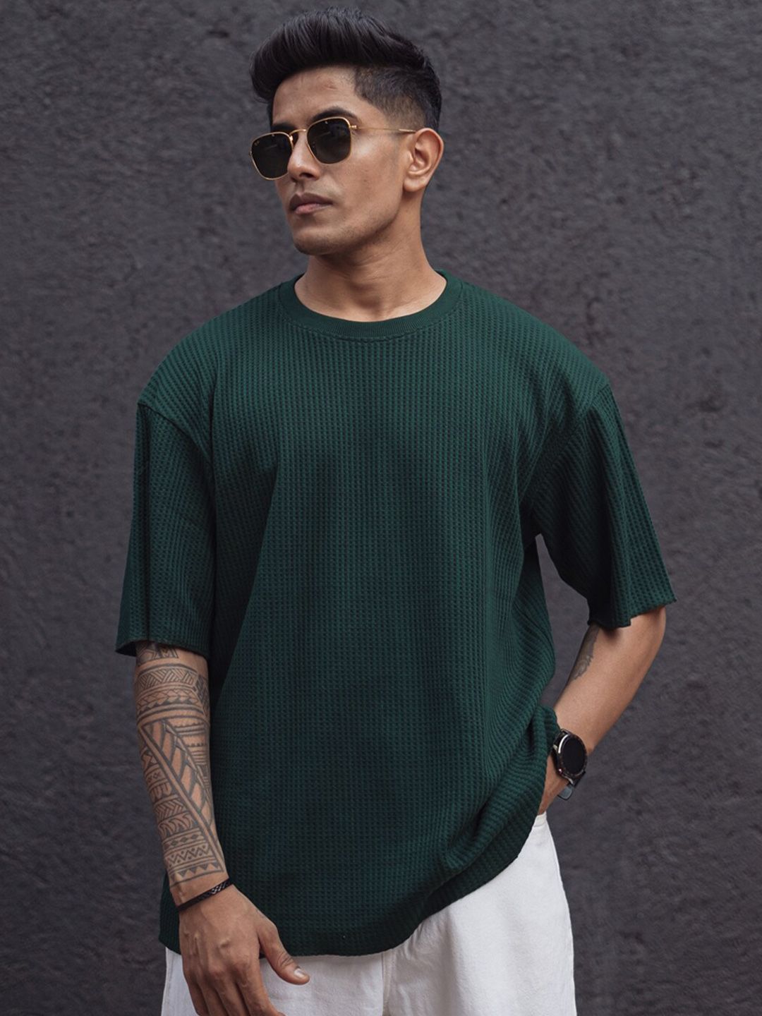 Powerlook Blue Cotton Round Neck Oversized T-shirt