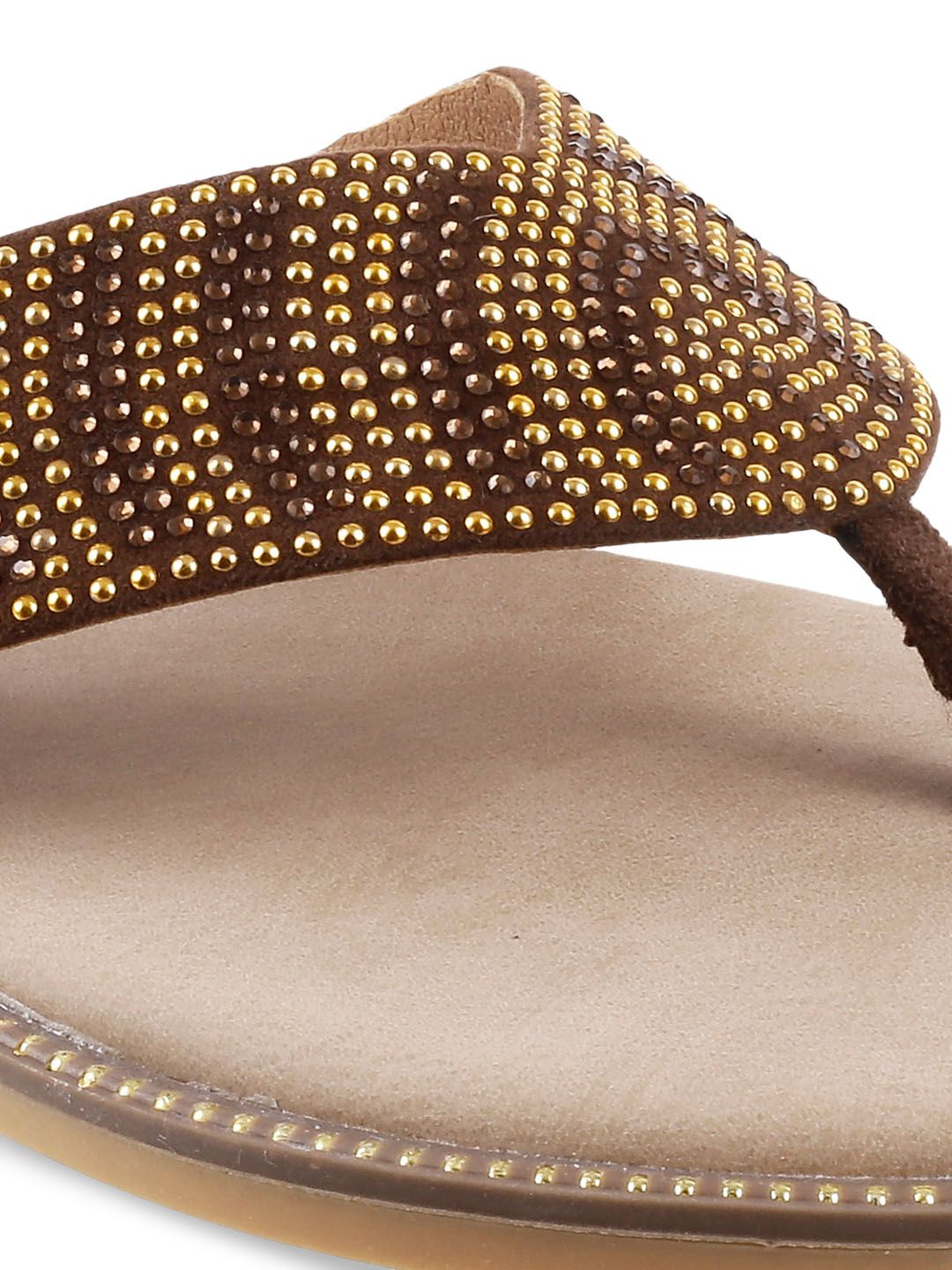 Metro Women Brown Embellished Open Toe Flats