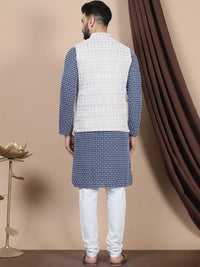 Anouk Navy Blue Ethnic Motifs Printed Pure Cotton Kurta with Churidar