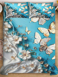 Myntra Elegant Homes Blue & Grey Floral 400 TC King Bedsheet with 2 Pillow Covers