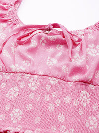 DressBerry Pink & White Floral Print Smocked Empire Crop Top