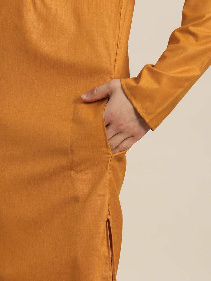 SOJANYA Men Mustard Yellow Solid Pure Cotton Kurta