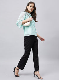Style Quotient Tie-Up Neck Bell Sleeve Cotton Lace Top