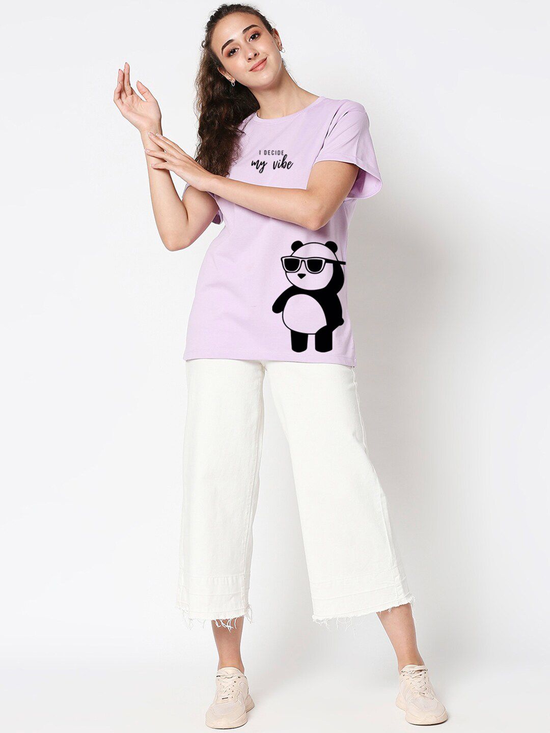 Bewakoof Women Lavender & Black Printed T-shirt