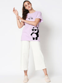 Bewakoof Women Lavender & Black Printed T-shirt