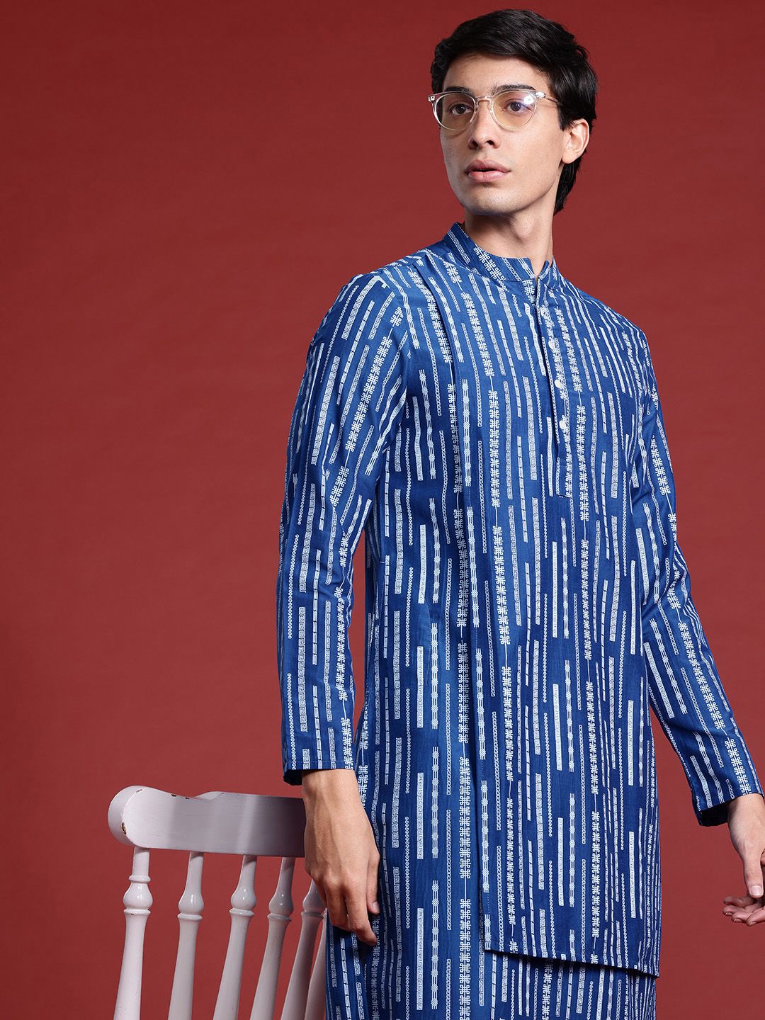 Anouk Geometric Print Layered Kurta