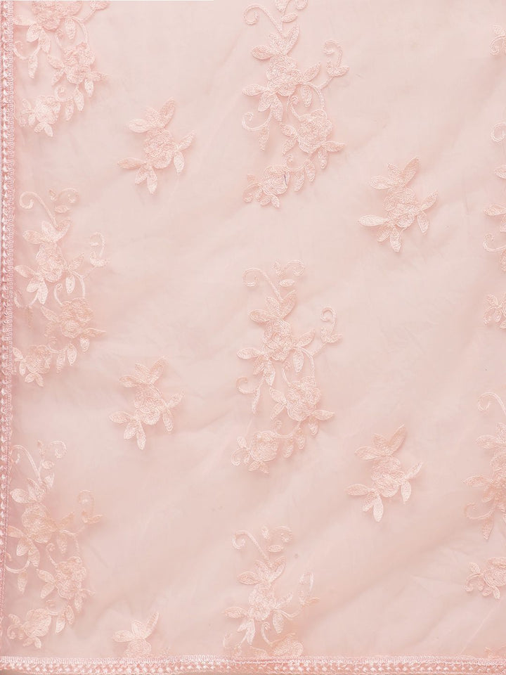 Saree mall Peach-Coloured Embroidered Detail Half & Half Saree