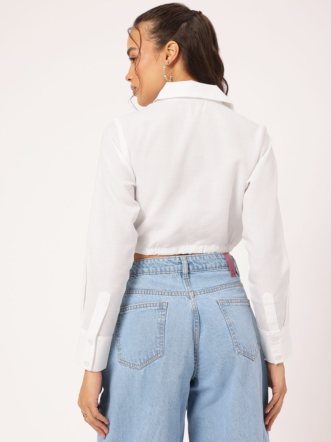 DressBerry Timeless Ties Cinched Waist Crop Shirt Style Top