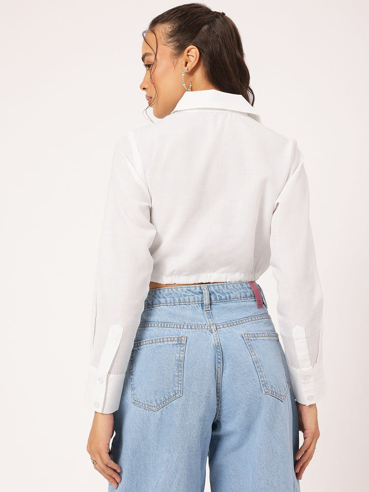 DressBerry Timeless Ties Cinched Waist Crop Shirt Style Top