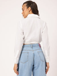 DressBerry Timeless Ties Cinched Waist Crop Shirt Style Top