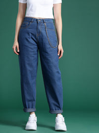 DressBerry Women High-Rise Stretchable Slouchy Fit Jeans with Detachable Chain