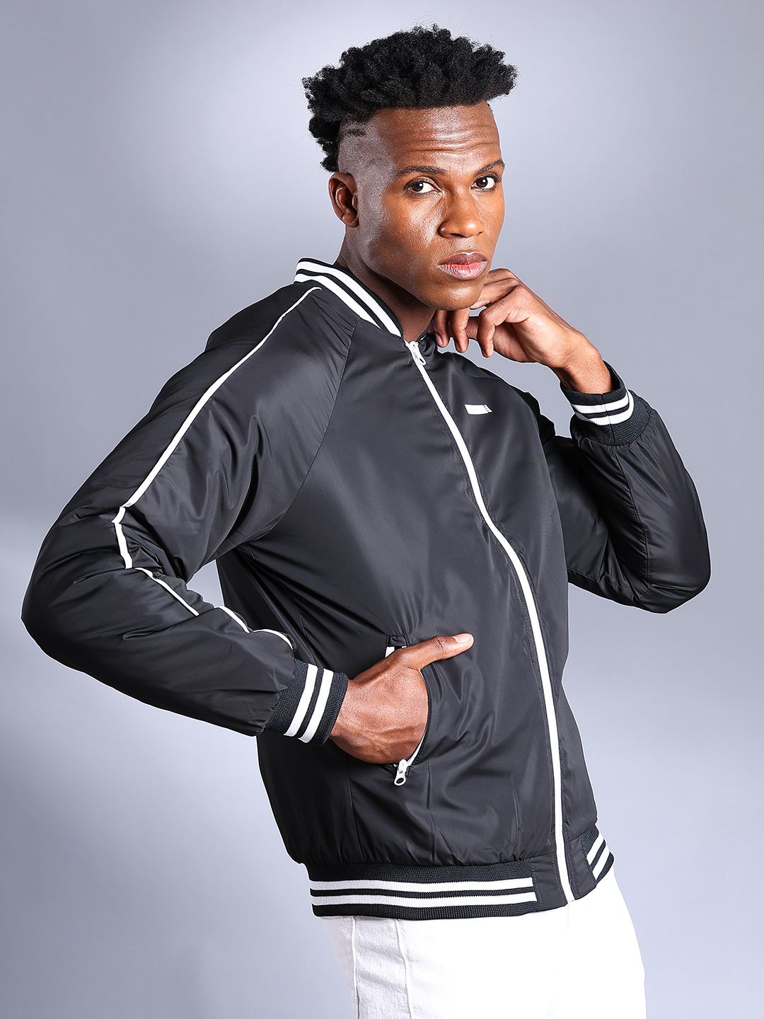The Indian Garage Co Men Slim Fit Zip-Front Bomber Jacket