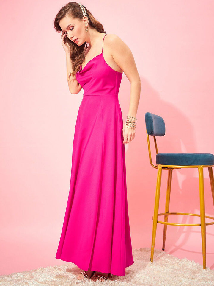 Berrylush Pink Shoulder Straps Tie Ups Maxi Dress