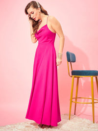 Berrylush Pink Shoulder Straps Tie Ups Maxi Dress