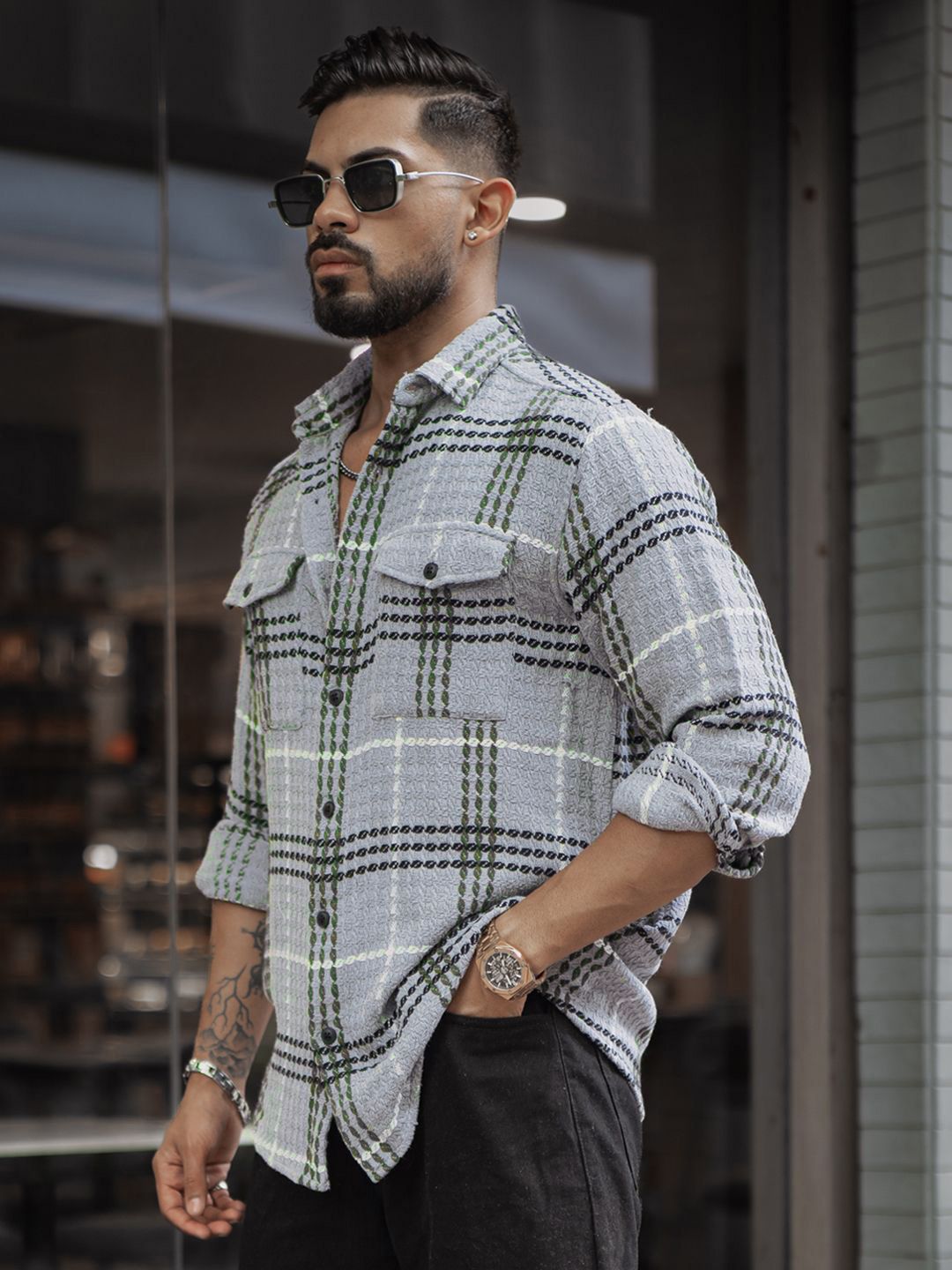 Powerlook Men Spread Collar Textured Cotton Relaxed Fit Casual Shirt