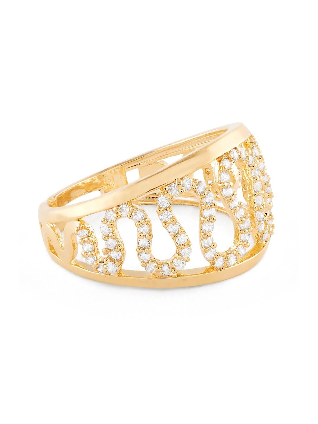 Cincin Jari Bertampal Zirkonia Kubik Mutiara Zaveri Bersalut Emas