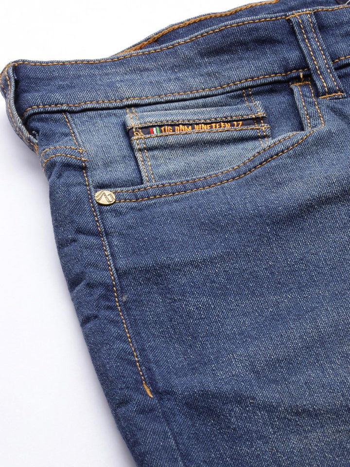 The Indian Garage Co Men Blue Slim Fit Light Fade Stretchable Jeans