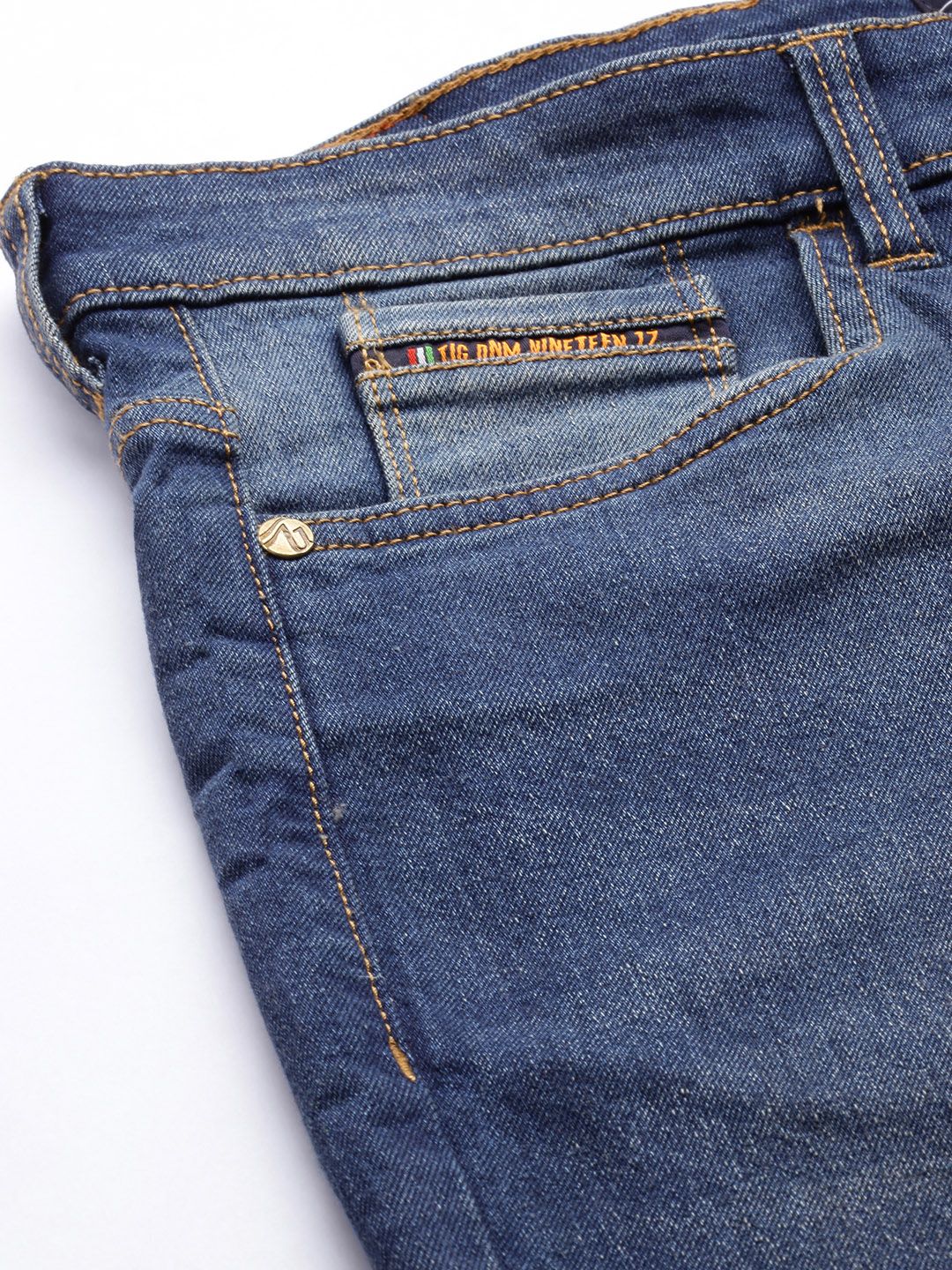 The Indian Garage Co Men Blue Slim Fit Light Fade Stretchable Jeans
