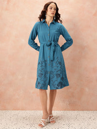 all about you Floral Embroidered Waist Tie-Ups Shirt Dress