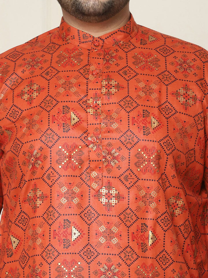 SOJANYA PLUS Saiz Motif Etnik Cetakan Tenun Rekaan Band Kolar Kurta Lurus Zari