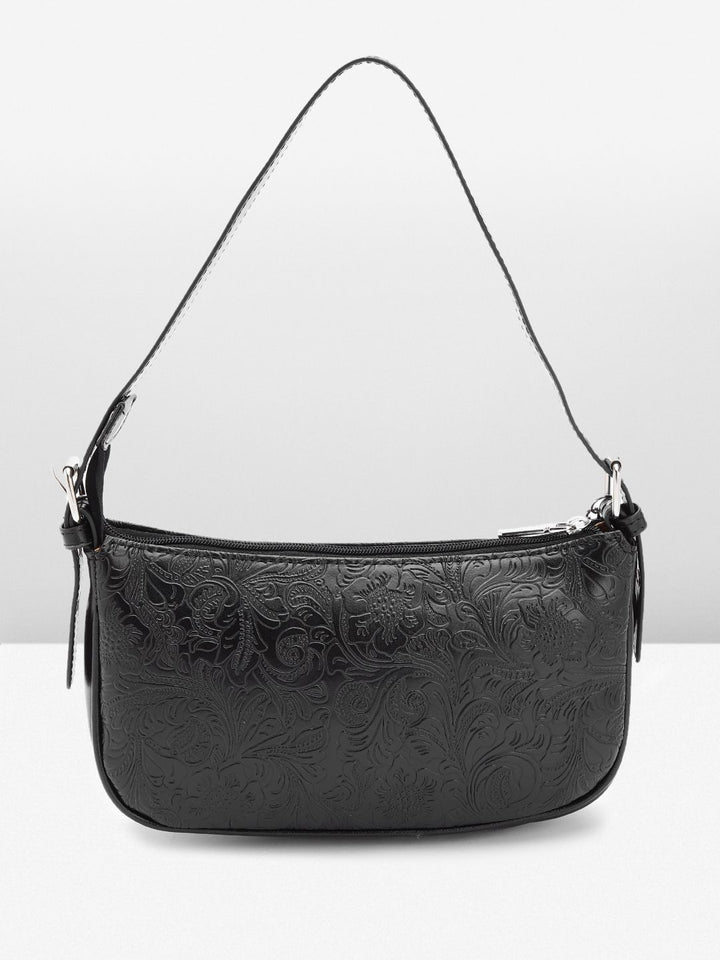 Lino Perros Floral Textured Structured Shoulder Bag with Chain Detail