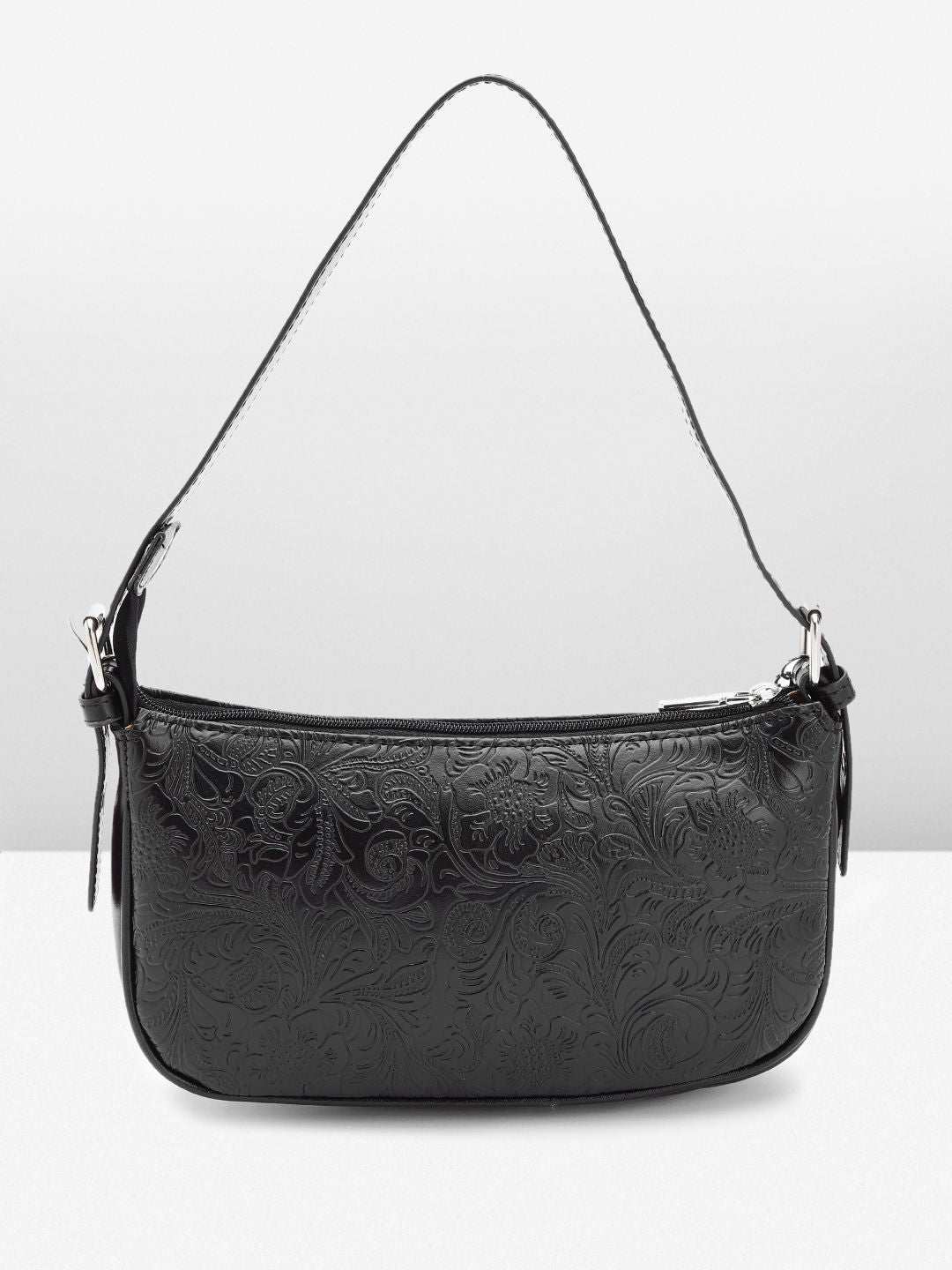 Lino Perros Floral Textured Structured Shoulder Bag with Chain Detail