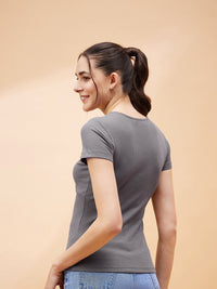 SASSAFRAS BASICS Ribbed V-Neck Fitted Cotton Top